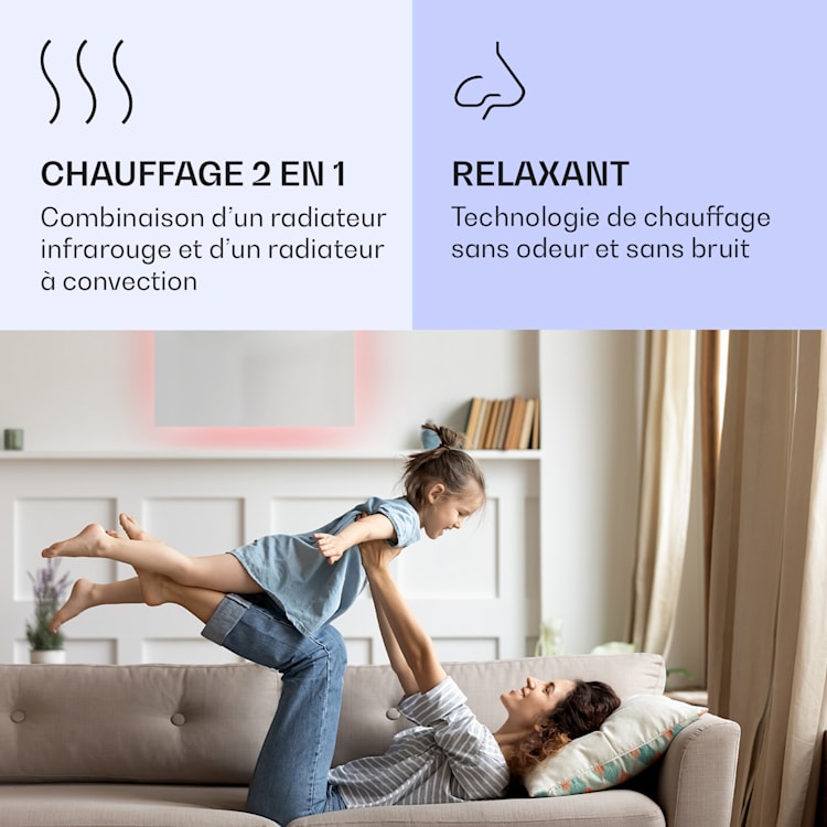 Mojave 750 smart Radiateur 2 en 1 convecteur infrarouge 85x60cm 750W lumière RVB 750 W (60 x 85 cm) | Blanc