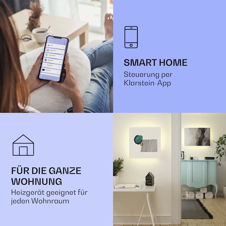 Mojave 750 smart 2-in-1 Heizgerät Infrarot Konvektor 85x60cm 750W RGB-Licht 750 W (60 x 85 cm) | Marmor