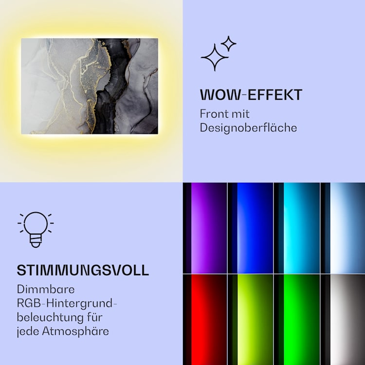 Mojave 750 smart 2-in-1 Heizgerät Infrarot Konvektor 85x60cm 750W RGB-Licht 750 W (60 x 85 cm) | Marmor