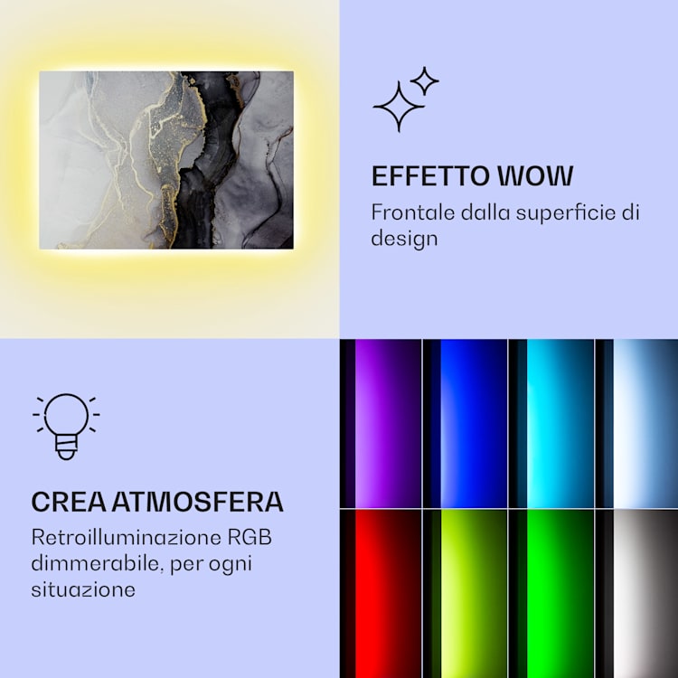 Mojave Smart 750 - Stufa 2 in 1 a infrarossi e a convezione, 85 x 60 cm, 750 W, luce RGB 750 W (60 x 85 cm) | marmo