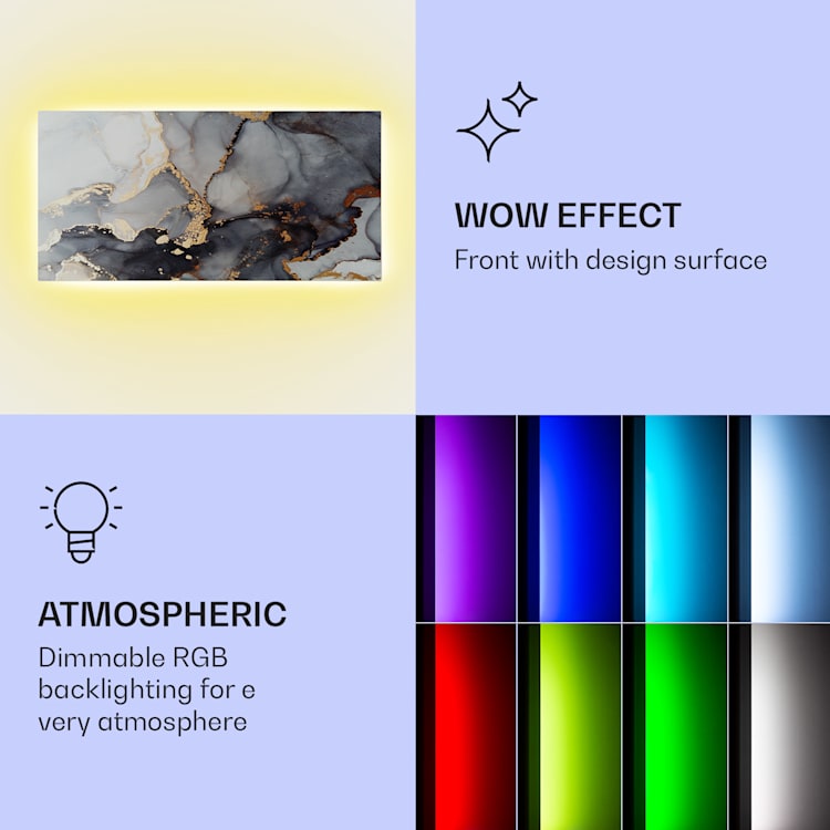 Mojave 1000 pametni grijač 2 u 1 infracrveni konvektor 120x60cm 1000W RGB rasvjeta 1000 W (60 x 120 cm) | mramor