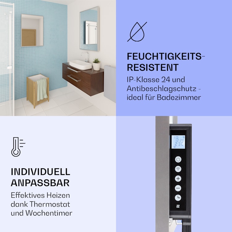 La Palma 750 smart 2-in-1 Heizgerät Infrarot Konvektor 85x60cm 750W Spiegelfront 750 W (60 x 85 cm) | Silber