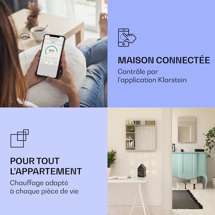 La Palma 750 smart Radiateur 2 en 1 convecteur infrarouge 85x60cm 750W façade miroir 750 W (60 x 85 cm) | Argent