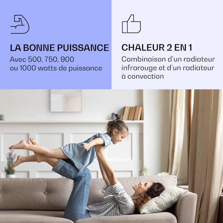 La Palma 750 smart Radiateur 2 en 1 convecteur infrarouge 85x60cm 750W façade miroir 750 W (60 x 85 cm) | Argent