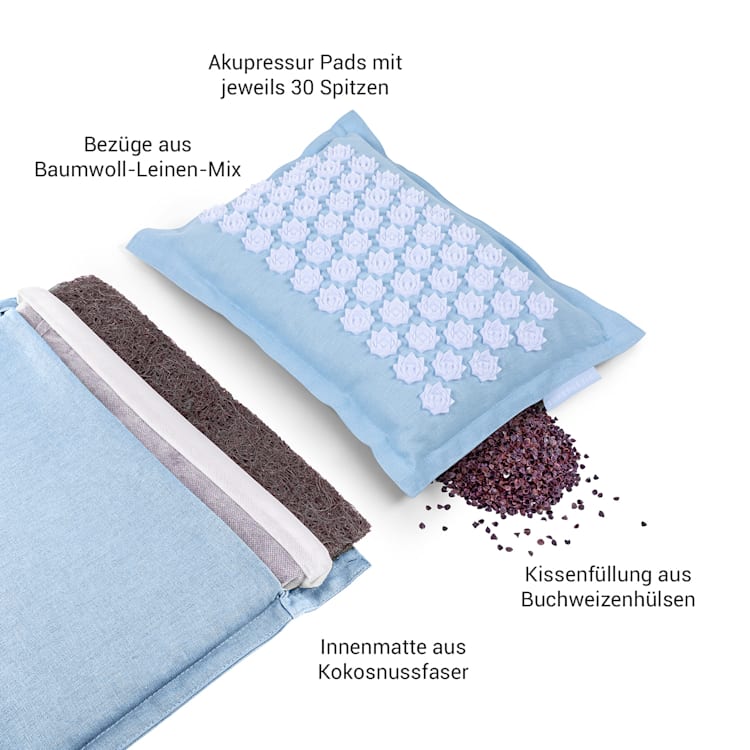 Atilla Akupressurmatte mit Kissen Baumwolle-Leinen Blassblau