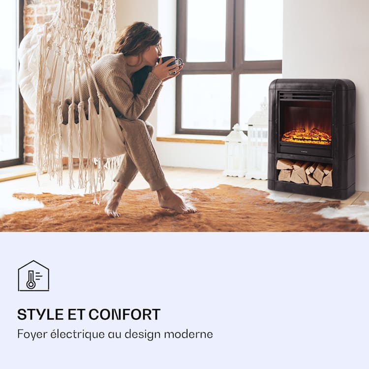 Dukono Cheminée électrique 1800 W Flammes LED radiateur soufflant minuterie compartiment à bois Noir