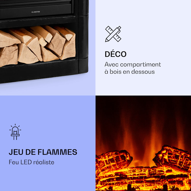 Dukono Cheminée électrique 1800 W Flammes LED radiateur soufflant minuterie compartiment à bois Noir