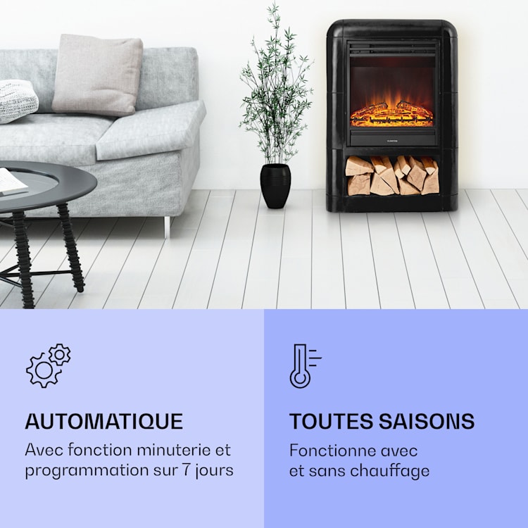 Dukono Cheminée électrique 1800 W Flammes LED radiateur soufflant minuterie compartiment à bois Noir
