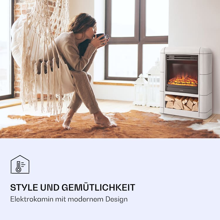 Dukono Elektrokamin 1800 W LED-Flammen Heizlüfter Timer Holzfach Weiß