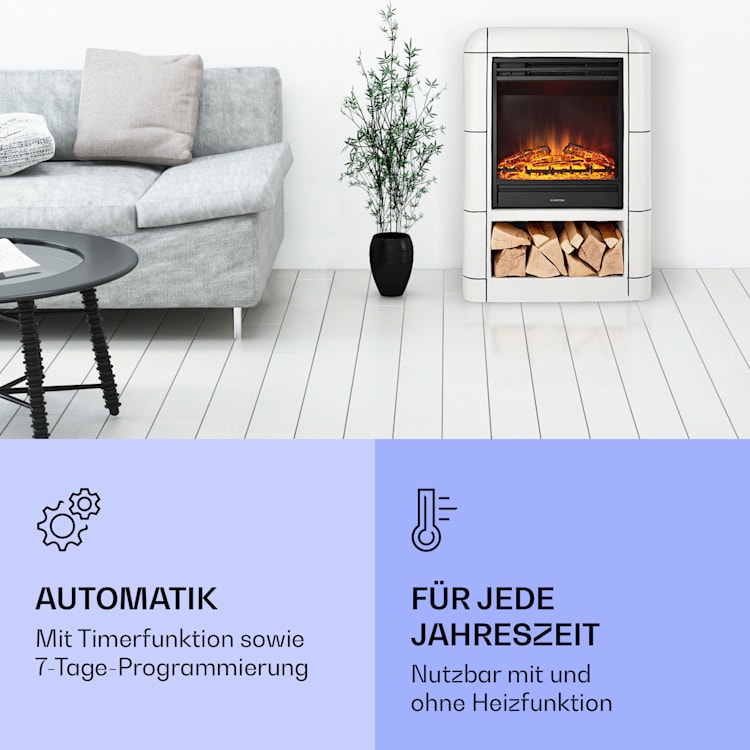 Dukono Elektrokamin 1800 W LED-Flammen Heizlüfter Timer Holzfach Weiß