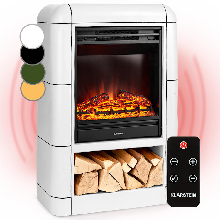 Dukono Chimenea eléctrica 1800 W Llamas led Calefactor ventilador Temporizador Compartimento de madera Blanco