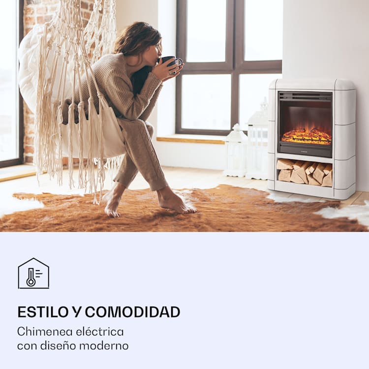 Dukono Chimenea eléctrica 1800 W Llamas led Calefactor ventilador Temporizador Compartimento de madera Blanco