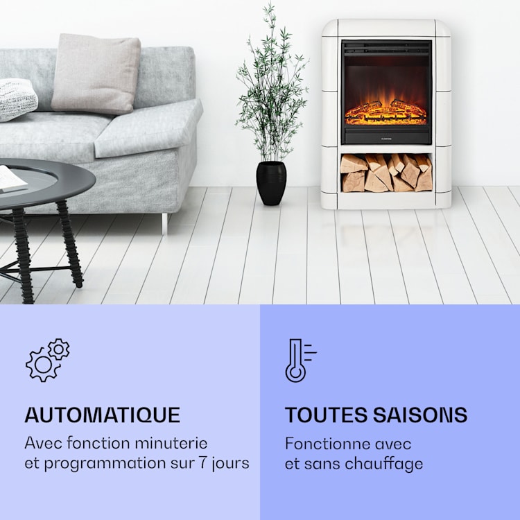 Dukono Cheminée électrique 1800 W Flammes LED radiateur soufflant minuterie compartiment à bois Blanc