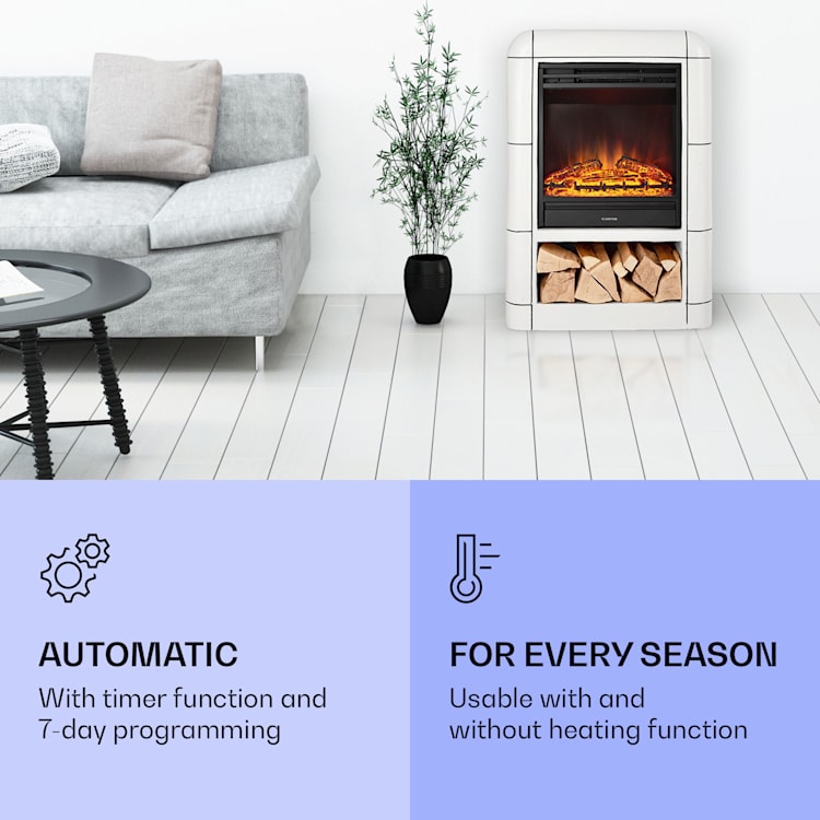Lareira Eléctrica Dukono 1800 W chamas LED aquecimento com ventilador temporizador compartimento para madeira Branco