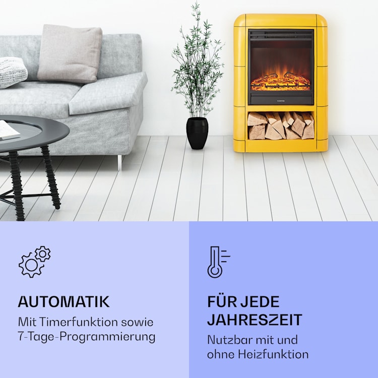 Dukono Elektrokamin 1800 W LED-Flammen Heizlüfter Timer Holzfach Gelb