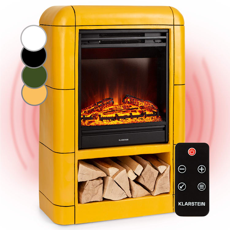 Dukono Cheminée électrique 1800 W Flammes LED radiateur soufflant minuterie compartiment à bois Jaune