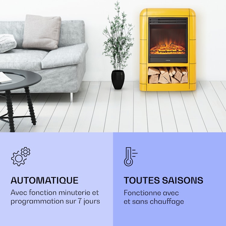 Dukono Cheminée électrique 1800 W Flammes LED radiateur soufflant minuterie compartiment à bois Jaune