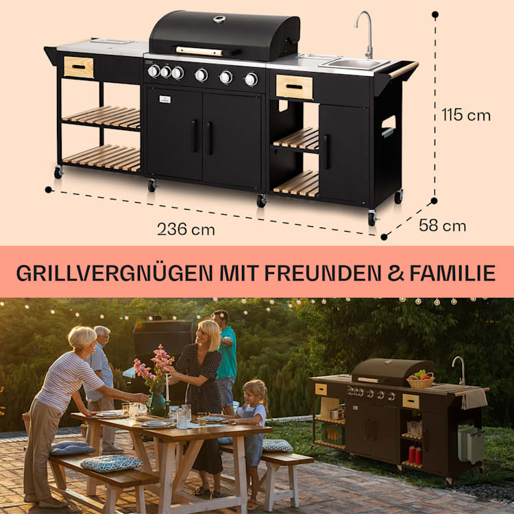 Jersey Outdoor Kitchen Gasgrill Spüle 20,7 kW 5+1 Brenner mobil
