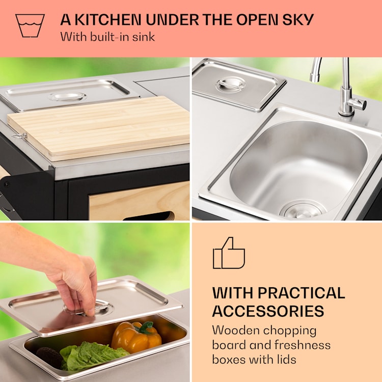 Cozinha para exterior Jersey com grelhador a gás e lava-loiça 20,7 kW 5+1 queimadores portátil