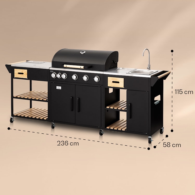 Jersey Outdoor Kitchen Gasgrill Spüle 20,7 kW 5+1 Brenner mobil