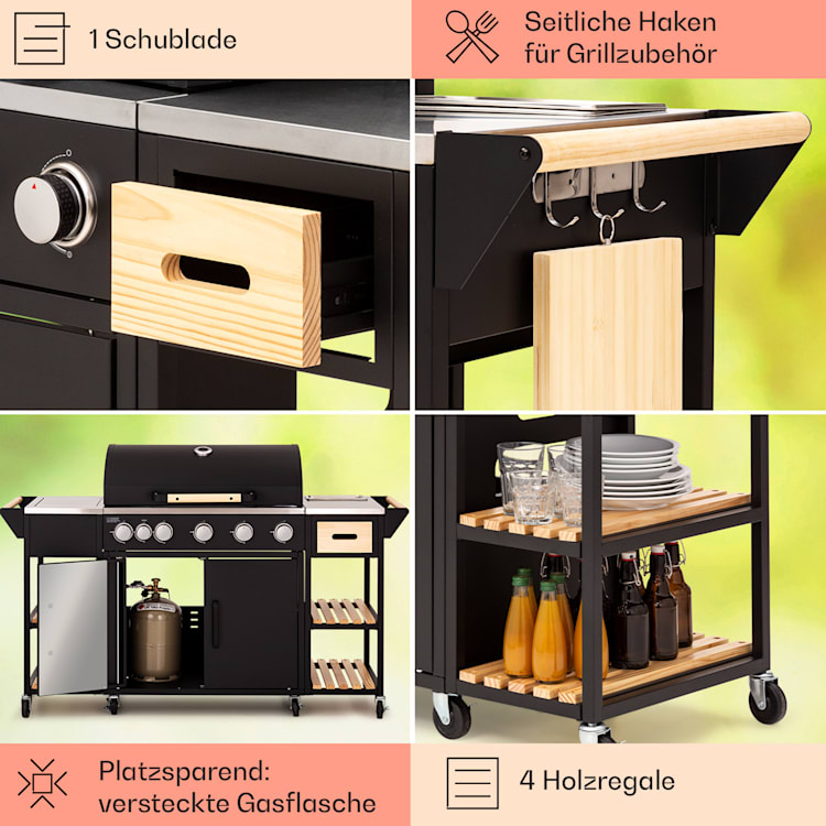 Jersey Outdoor Kitchen Gasgrill 20,7 kW 5+1 Brenner mobil Regenschutz
