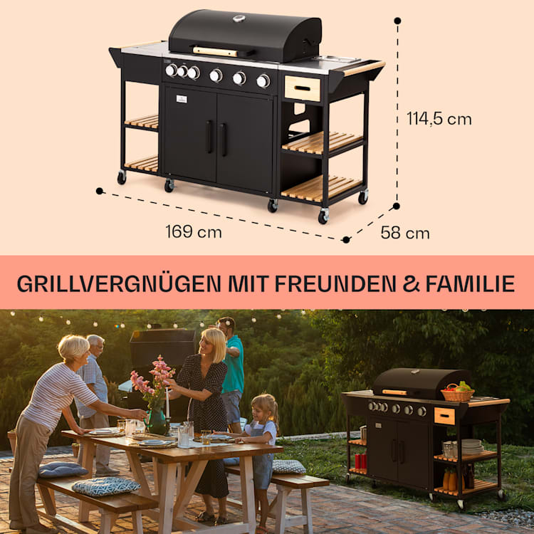 Jersey Outdoor Kitchen Gasgrill 20,7 kW 5+1 Brenner mobil Regenschutz