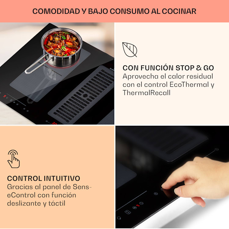 Cocina de inducción con sistema de aire descendente + campana extractora 477 m³/h EEC A+ 88 cm | Negro