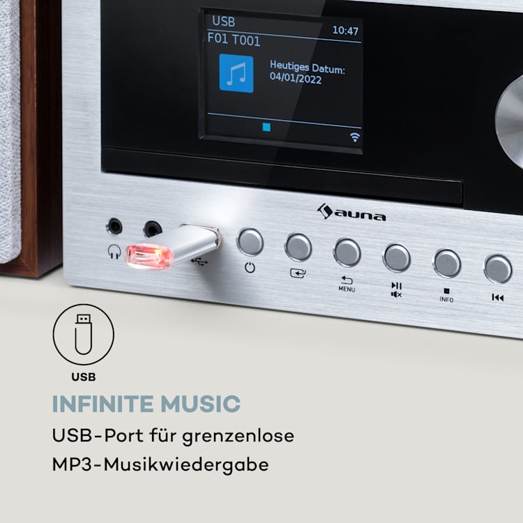 Connect System Stereoanlage 40 Watt max. Internet/DAB+/ FM Radio CD-Player Silber