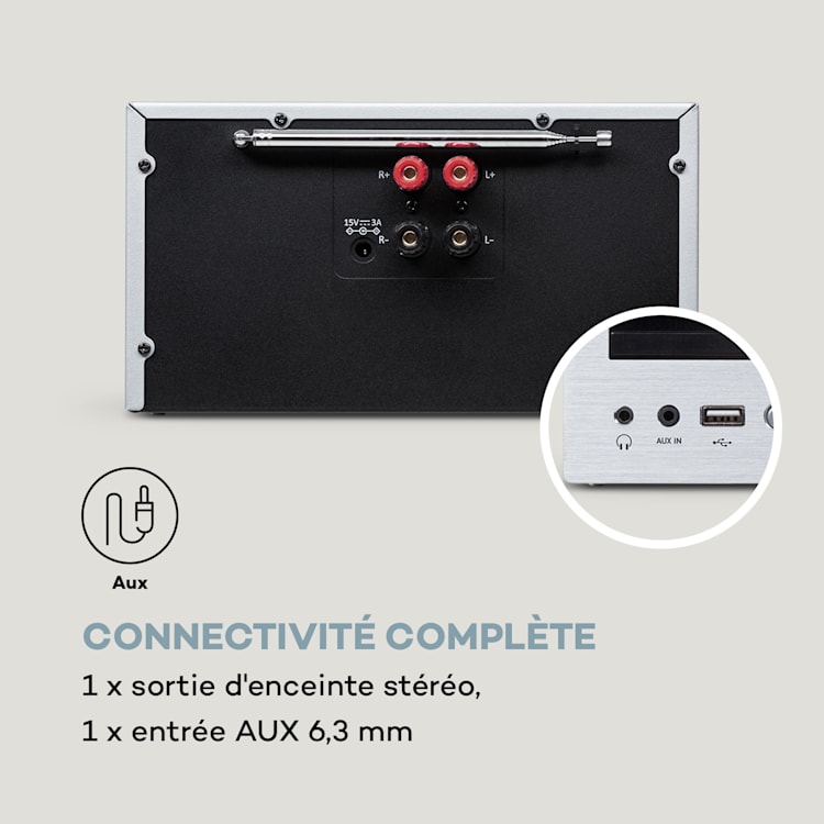 Chaîne stéréo Système Connect 40 watts max. Radio Internet/DAB+/ FM Lecteur CD Argent