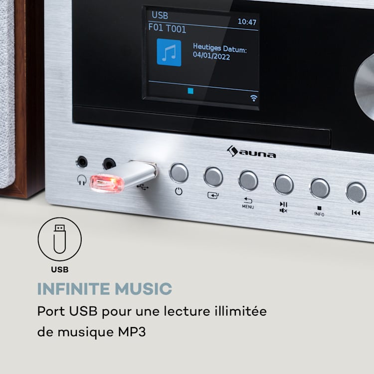 Chaîne stéréo Système Connect 40 watts max. Radio Internet/DAB+/ FM Lecteur CD Argent