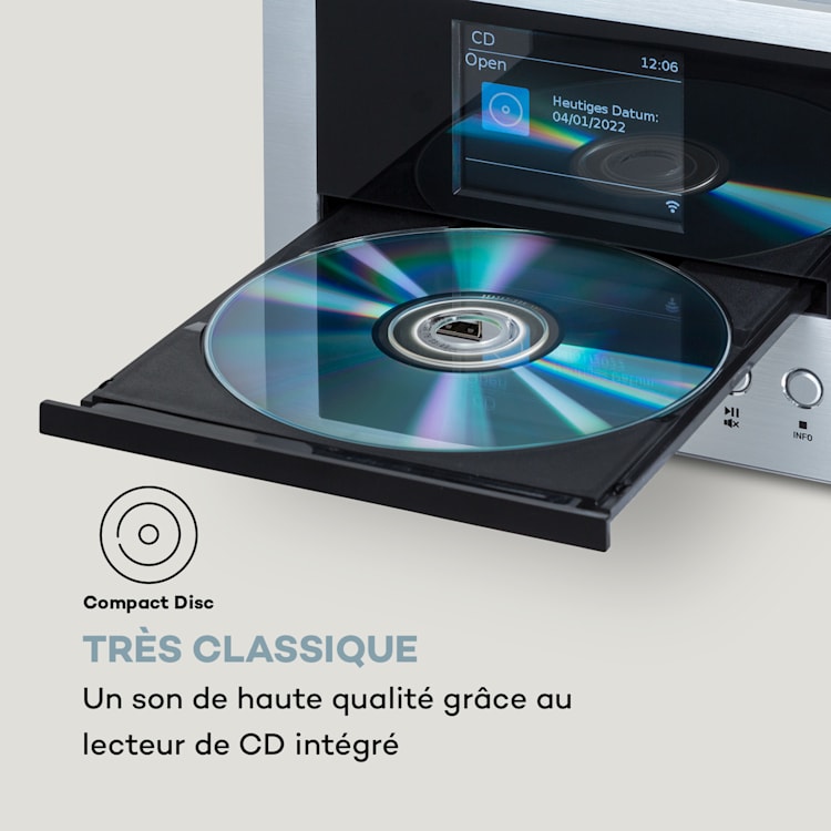 Chaîne stéréo Système Connect 40 watts max. Radio Internet/DAB+/ FM Lecteur CD Argent