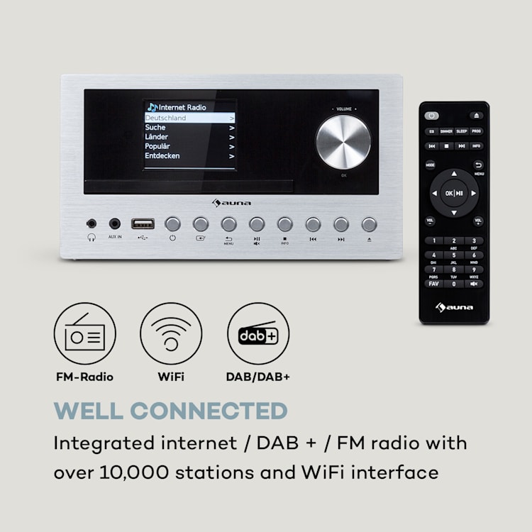 Connect System Sztereó, max. 40 W, Internet/DAB+/FM rádió, CD lejátszó Ezüst
