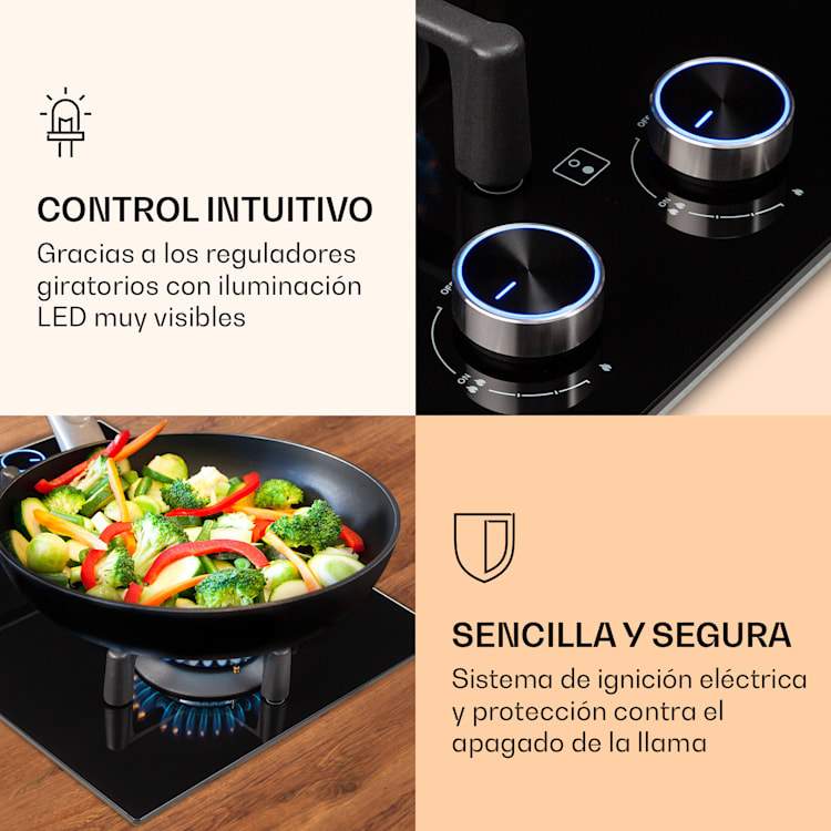 Illuminosa Domino Placa de gas 2 quemadores Sabaf vitrocerámica 2 | Negro