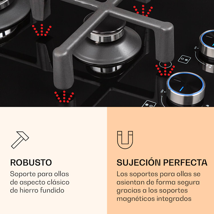 Illuminosa Domino Placa de gas 2 quemadores Sabaf vitrocerámica 2 | Negro