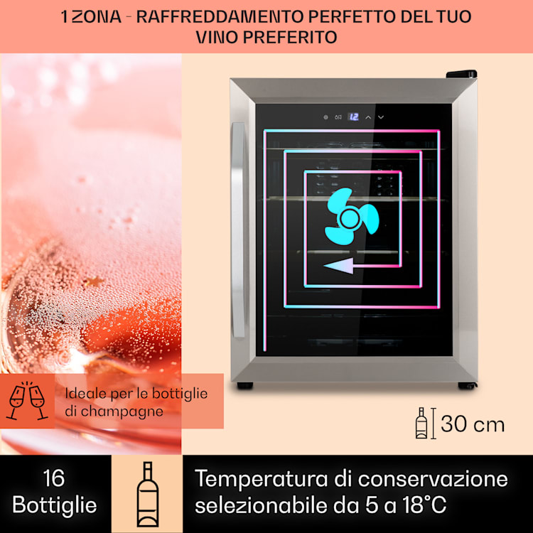 Vinamour 16 Uno - Frigorifero per vini, 16 bottiglie/42 L, 5-18 °C, 41 dB, vetro