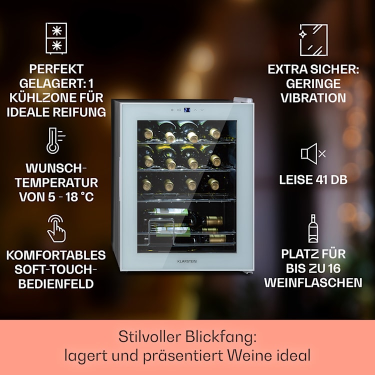 Shiraz 16 Quartz Weinkühlschrank 42l Touch-Bedienfeld 160 W 5-18 °C 42 Liter / 16 Flaschen | Quartz