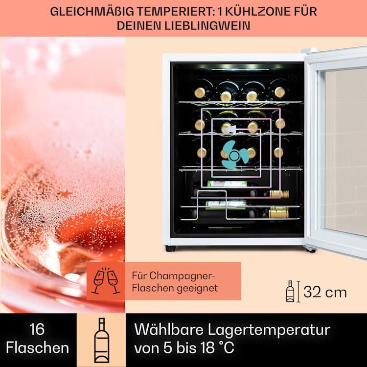 Shiraz 16 Quartz Weinkühlschrank 42l Touch-Bedienfeld 160 W 5-18 °C 42 Liter / 16 Flaschen | Quartz