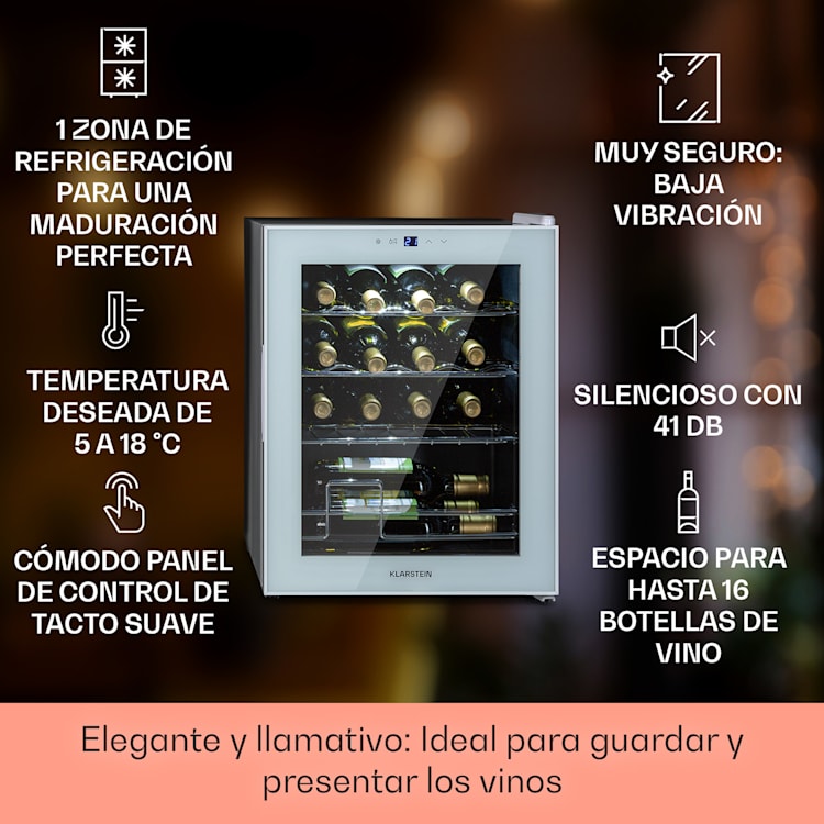 Shiraz 16 Quartz Vinoteca 42l Panel de control táctil 160 W 5-18 °C 16 botellas | 1 zona de refrigeración | Blanco