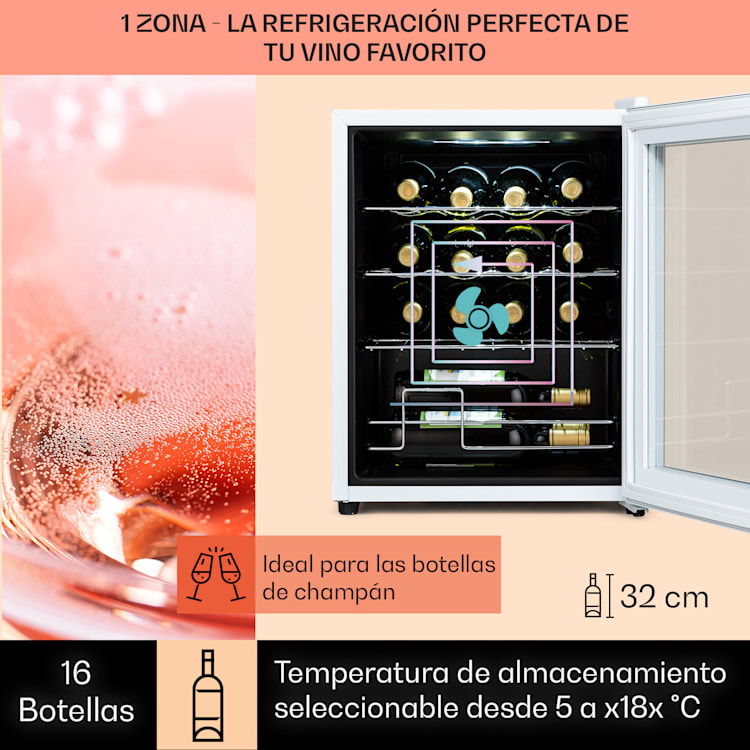 Shiraz 16 Quartz Vinoteca 42l Panel de control táctil 160 W 5-18 °C 16 botellas | 1 zona de refrigeración | Blanco