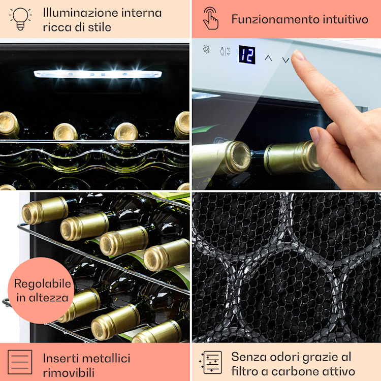 Shiraz 16 Quartz - Frigorifero per vini, 42 l, pannello di controllo touch, 160 W, 5-18 °C 16 bottiglie | 1 zona di raffreddamento | Bianco