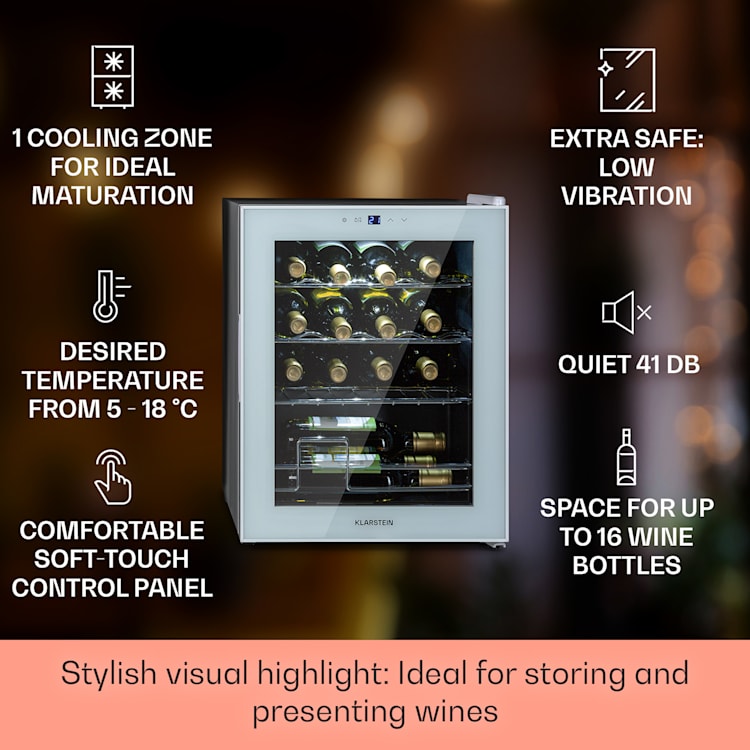 Shiraz 16 Quartz, frigider pentru vin, 42 l, panou de control tactil, 160 W, 5 - 18 °C 16_bottles | 1 | Alb