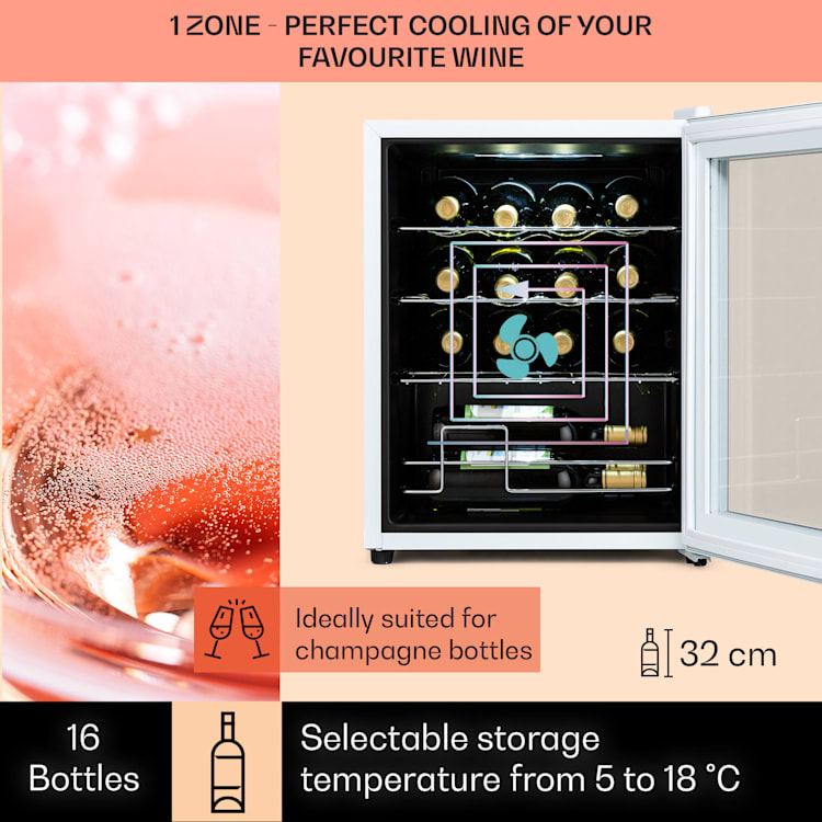 Shiraz 16 Quartz, frigider pentru vin, 42 l, panou de control tactil, 160 W, 5 - 18 °C 16_bottles | 1 | Alb