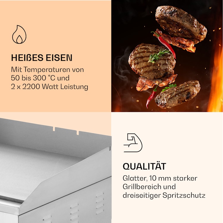 Grillmeile 4400 Griglia elettrica Plancha 2x2200W Piastra Grill in acciaio inossidabile Superficie per grigliare piatta | Acciaio inox