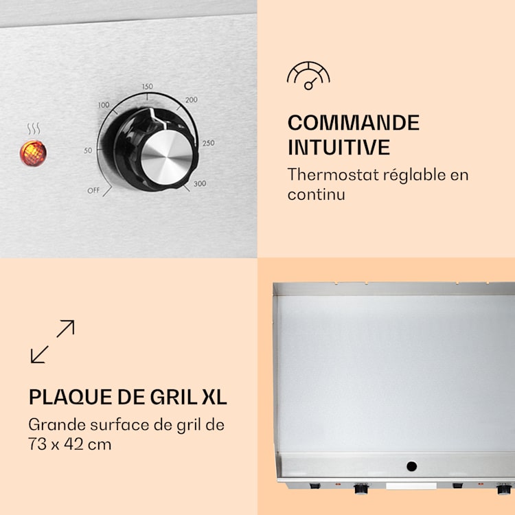 Grillmeile 4400 elektrische grill plancha 2x2200W grillplaat roestvrij staal Glad grilloppervlak | Roestvrij Staal