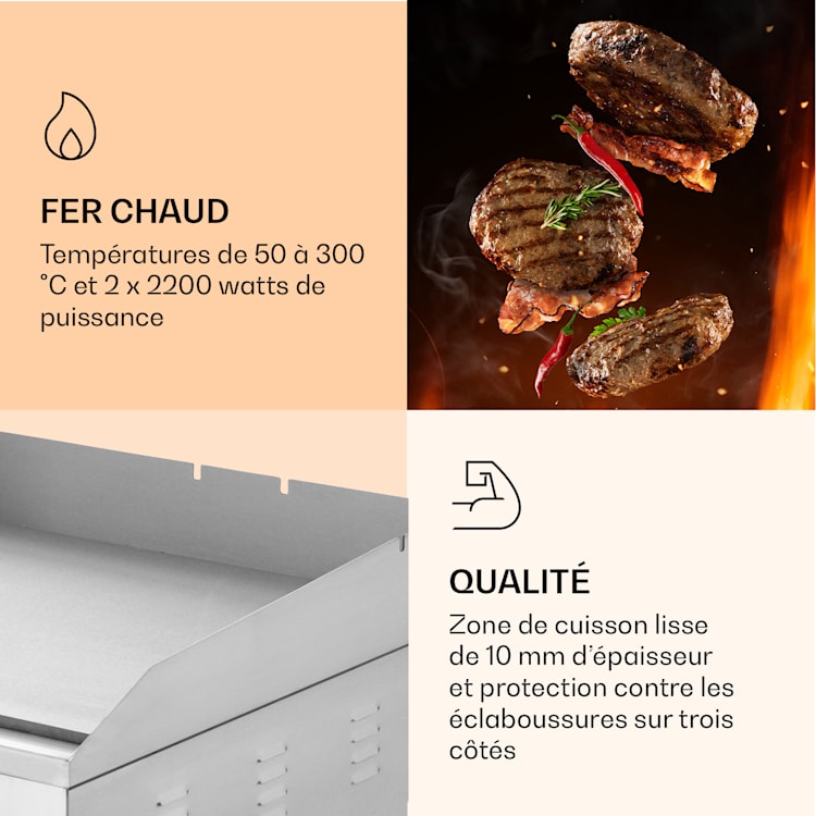 Grillmeile 4400 elektrische grill plancha 2x2200W grillplaat roestvrij staal Glad grilloppervlak | Roestvrij Staal