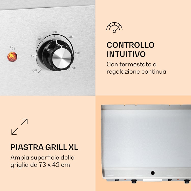 Grillmeile 4400 Griglia elettrica Plancha 2x2200W Piastra Grill in acciaio inossidabile Superficie per grigliare piatta | Acciaio inox