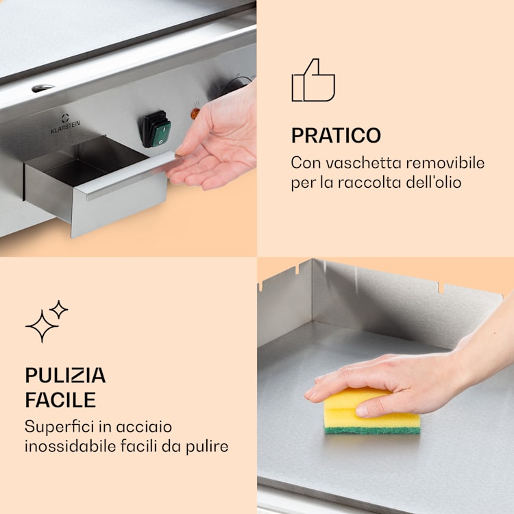 Grillmeile 4400 Griglia elettrica Plancha 2x2200W Piastra Grill in acciaio inossidabile Superficie per grigliare piatta | Acciaio inox