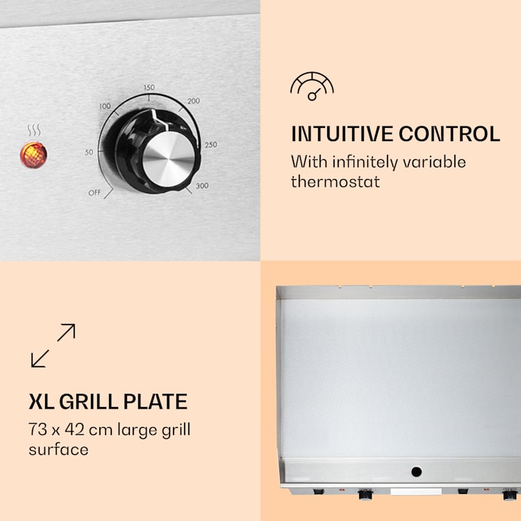 Grill Mile 4400 Electric Grill Plancha 2 x 2200 W Grill Plate Stainless Steel Smooth grill surface | Stainless Steel