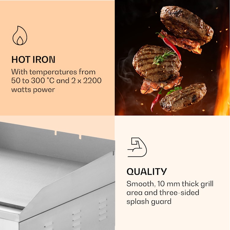 Grill Mile 4400 Electric Grill Plancha 2 x 2200 W Grill Plate Stainless Steel Smooth grill surface | Stainless Steel