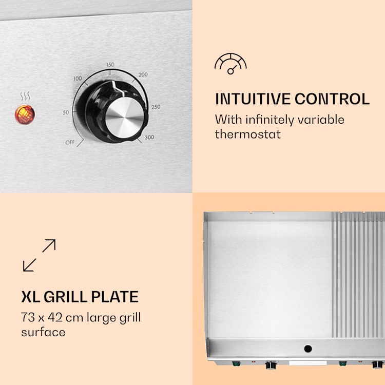 Grillmeile 4400, električni roštilj, Plancha, 2x2200W, ploča za roštilj od nehrđajućeg čelika Glatka i rebrasta ploča za roštiljanje | Nehrđajući čelik